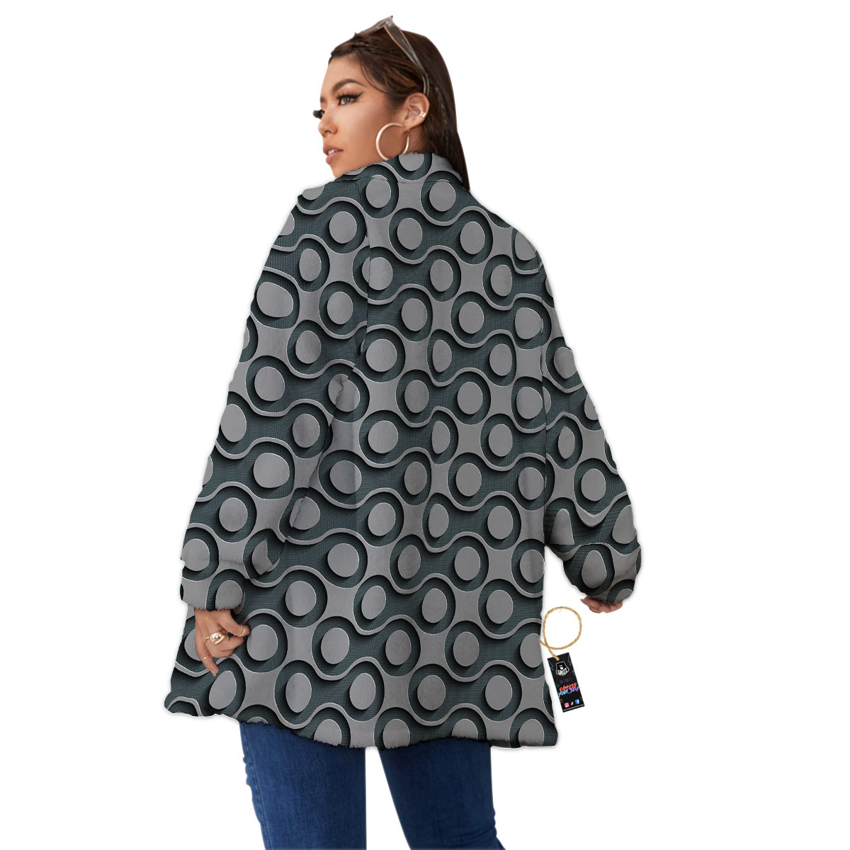 Dot 3D Geometric Print Pattern Women's Sherpa Jacket-grizzshop