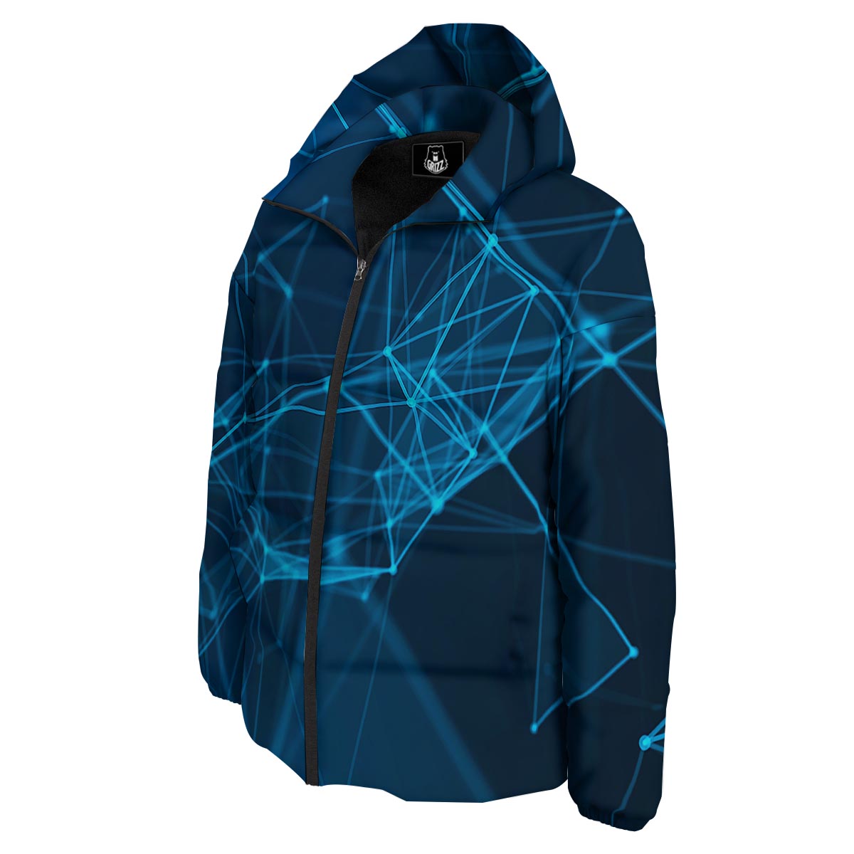 Dot Geometric Teal Polygonal Print Down Jacket-grizzshop