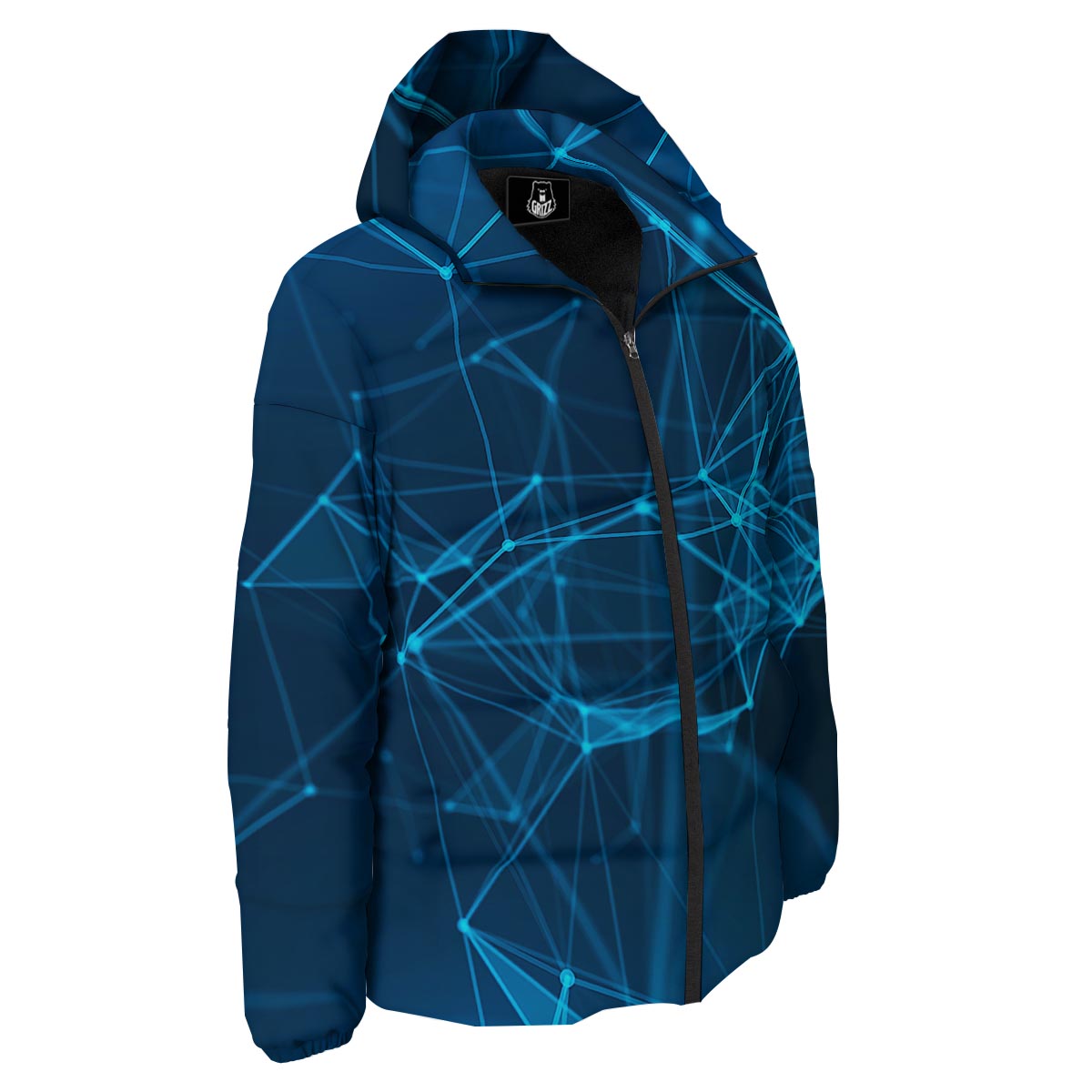 Dot Geometric Teal Polygonal Print Down Jacket-grizzshop