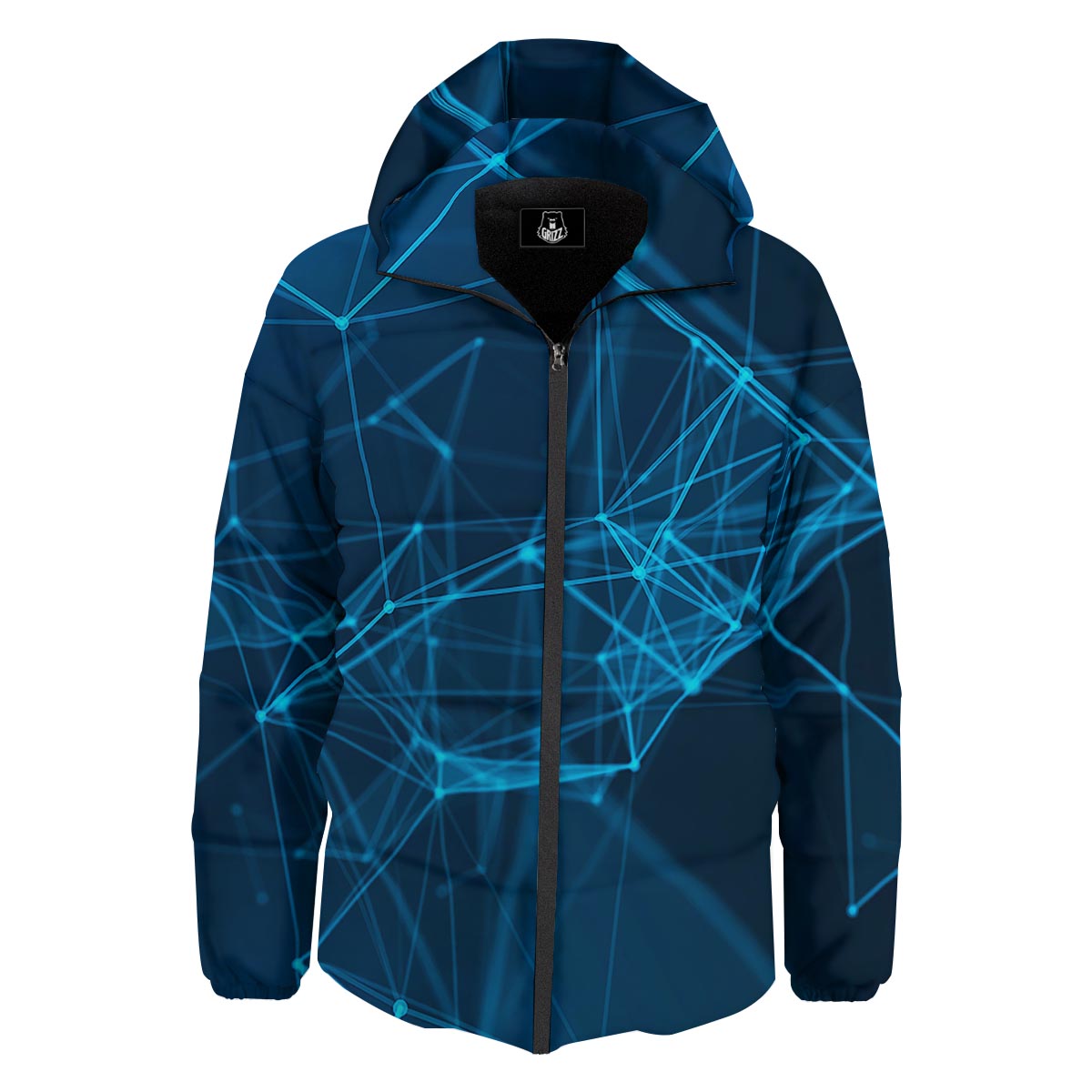 Dot Geometric Teal Polygonal Print Down Jacket-grizzshop