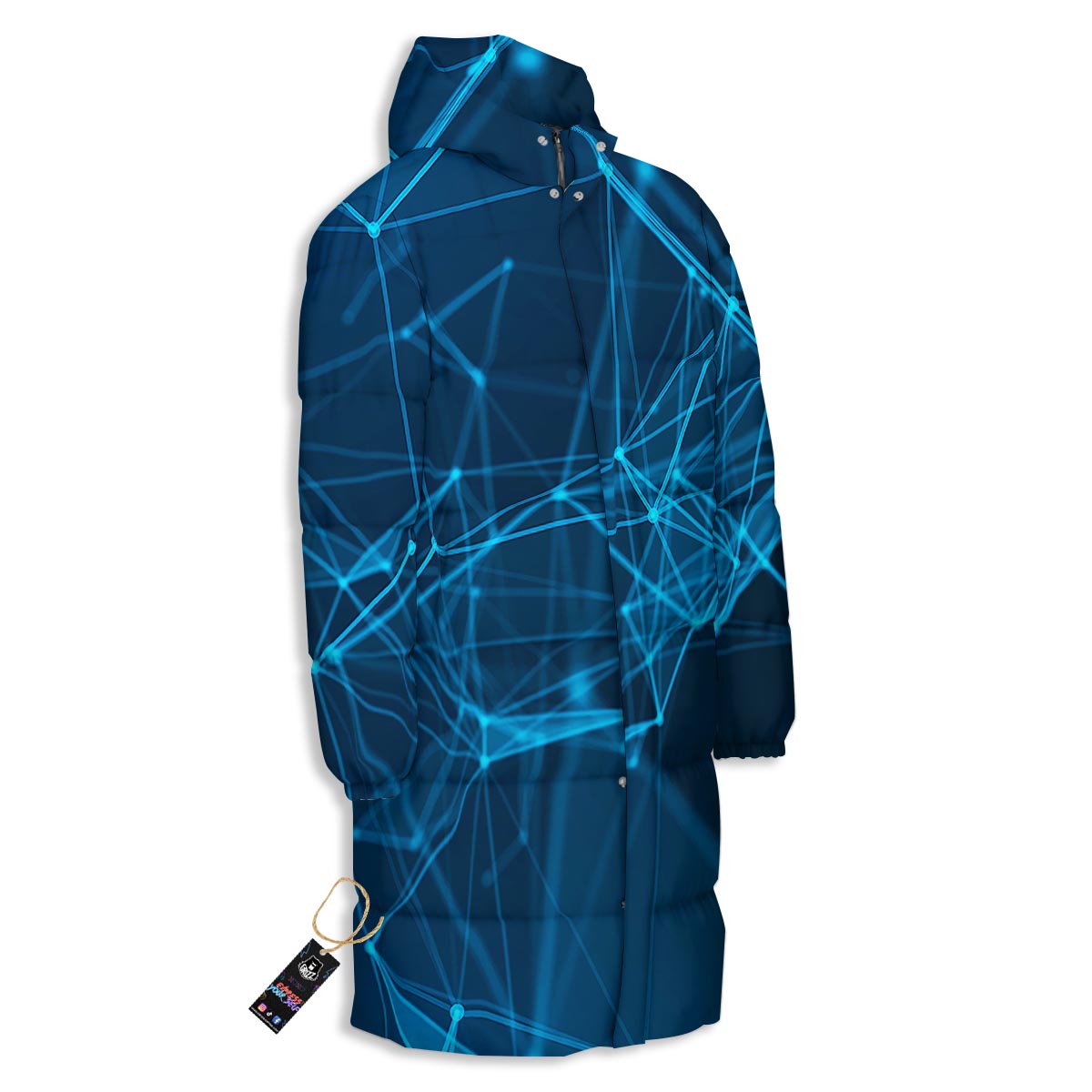 Dot Geometric Teal Polygonal Print Long Down Jacket-grizzshop