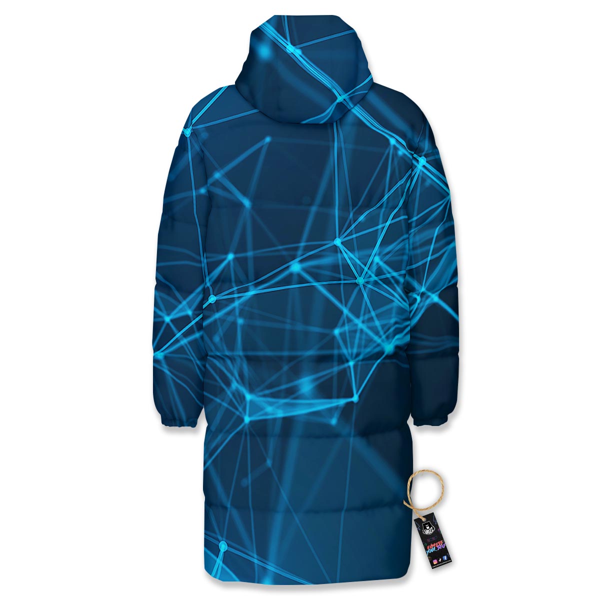 Dot Geometric Teal Polygonal Print Long Down Jacket-grizzshop