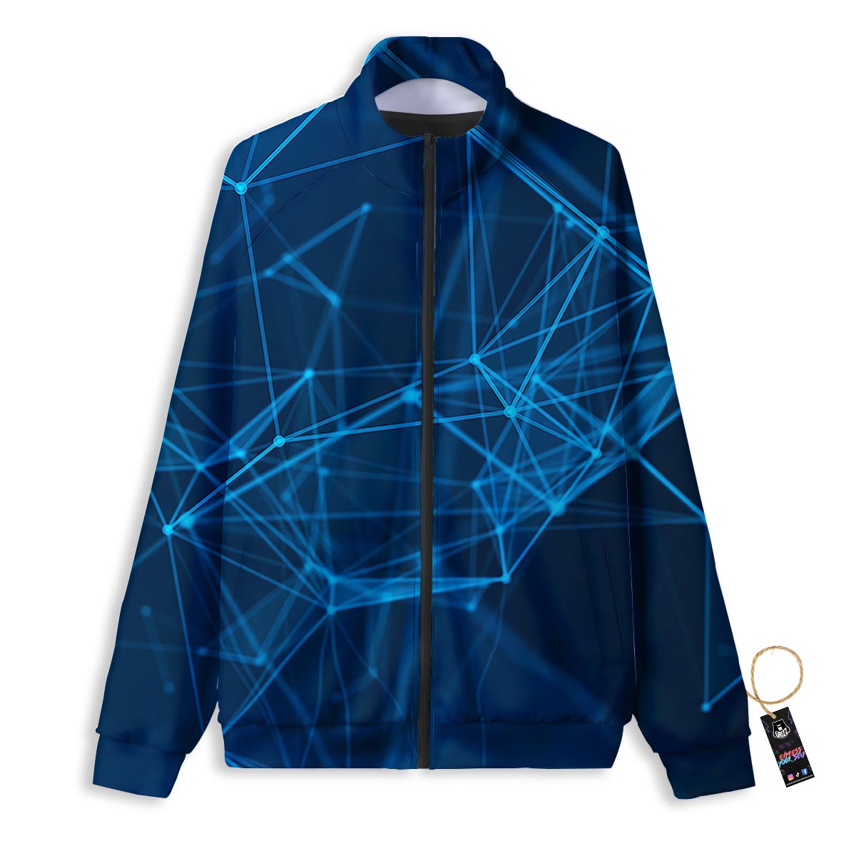 Dot Geometric Teal Polygonal Print Track Jacket-grizzshop