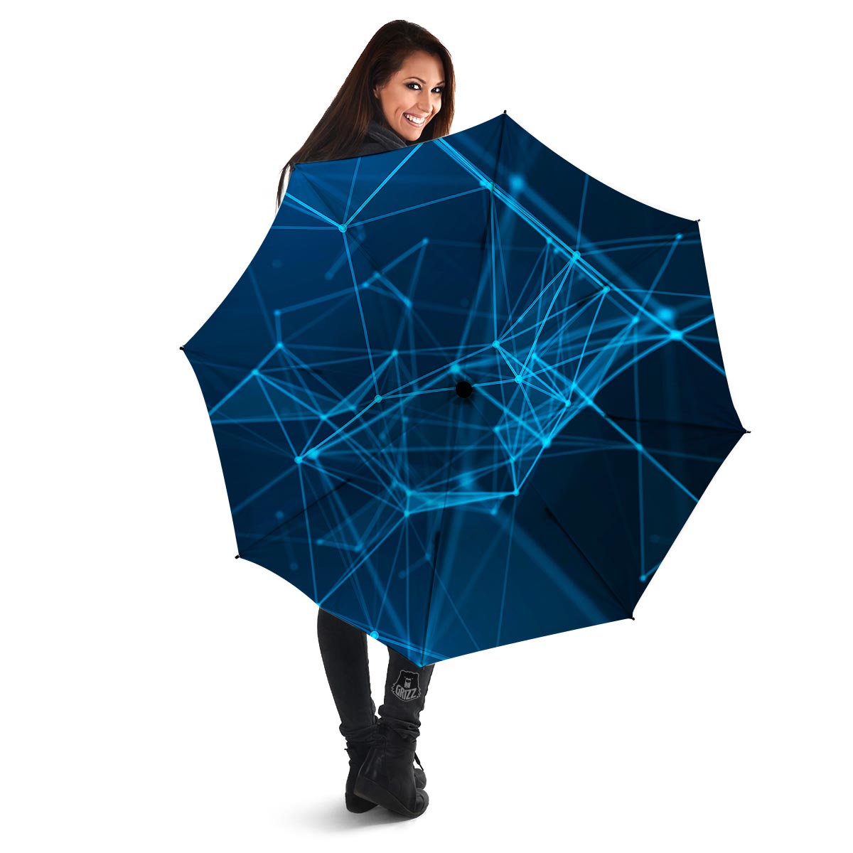 Dot Geometric Teal Polygonal Print Umbrella-grizzshop