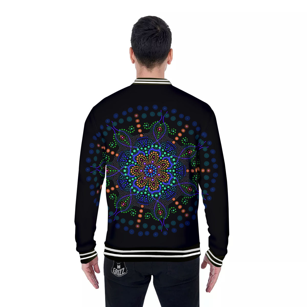 Dot Mandala Green White Print Baseball Jacket-grizzshop