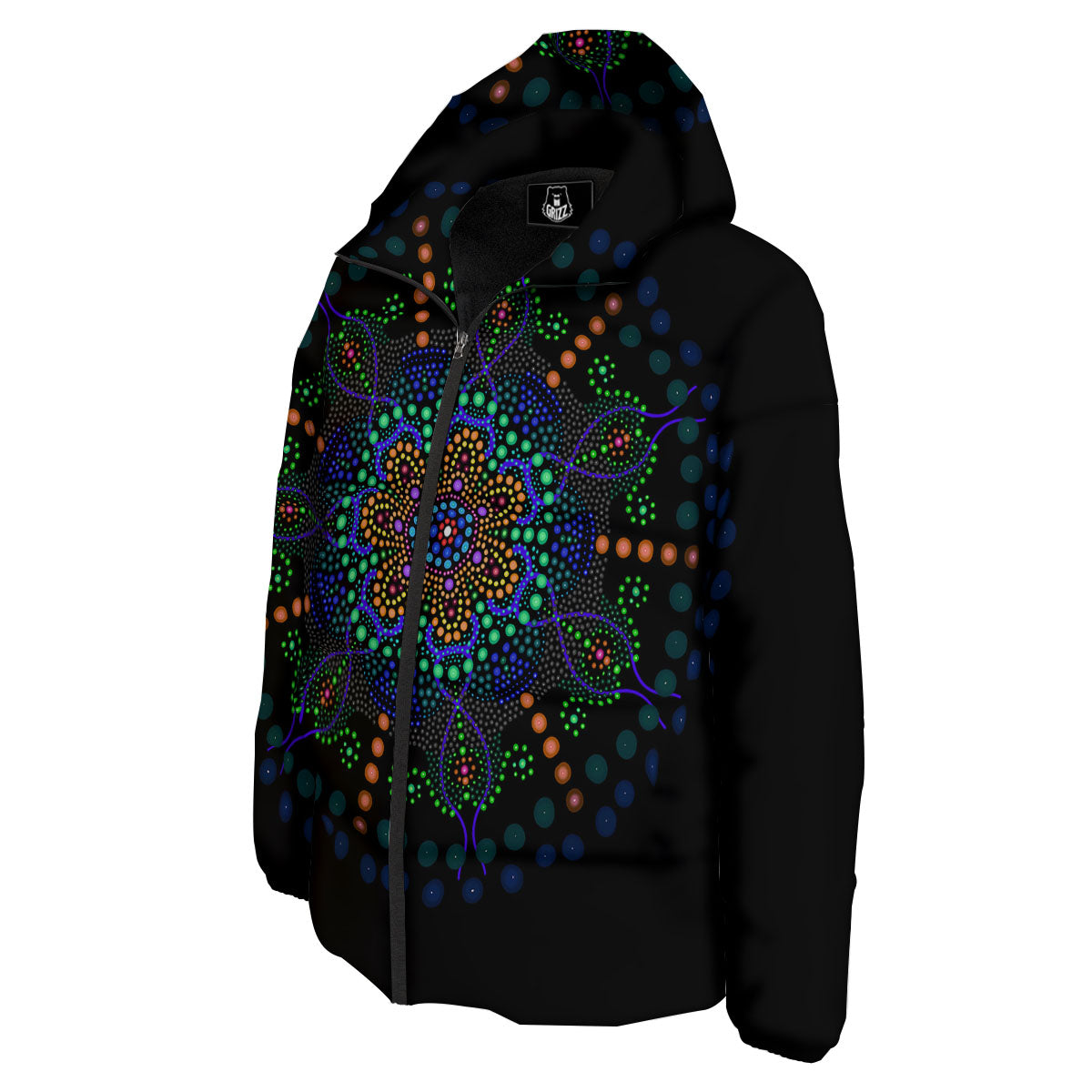 Dot Mandala Green White Print Down Jacket-grizzshop