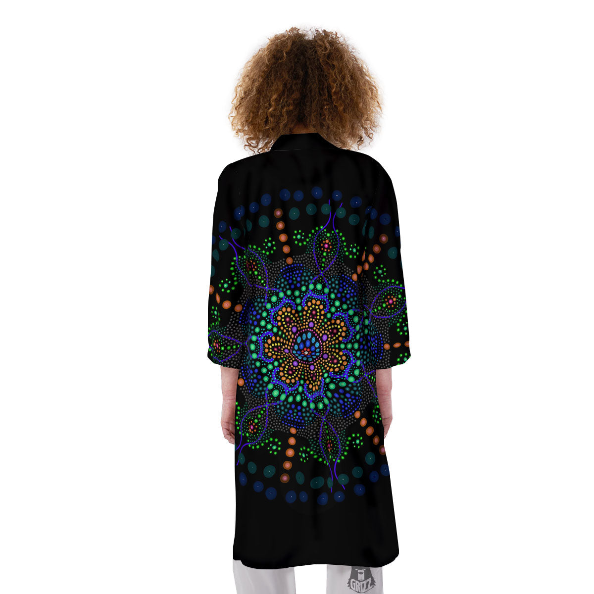 Dot Mandala Green White Print Kimono-grizzshop