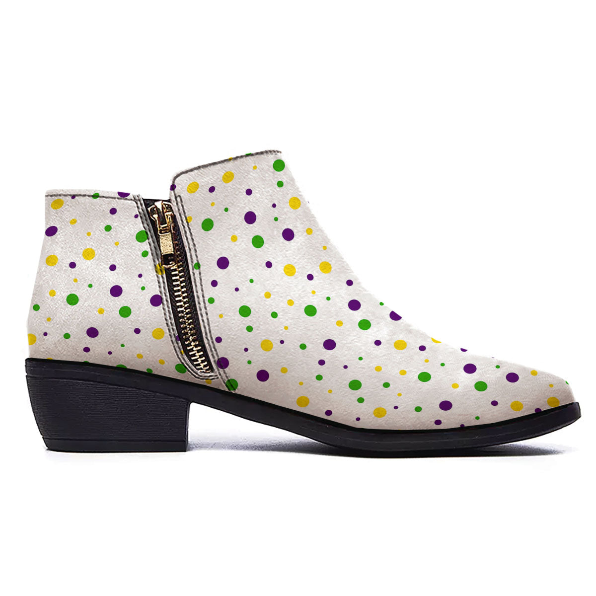 Dot Mardi Gras Print Pattern Ankle Boots-grizzshop