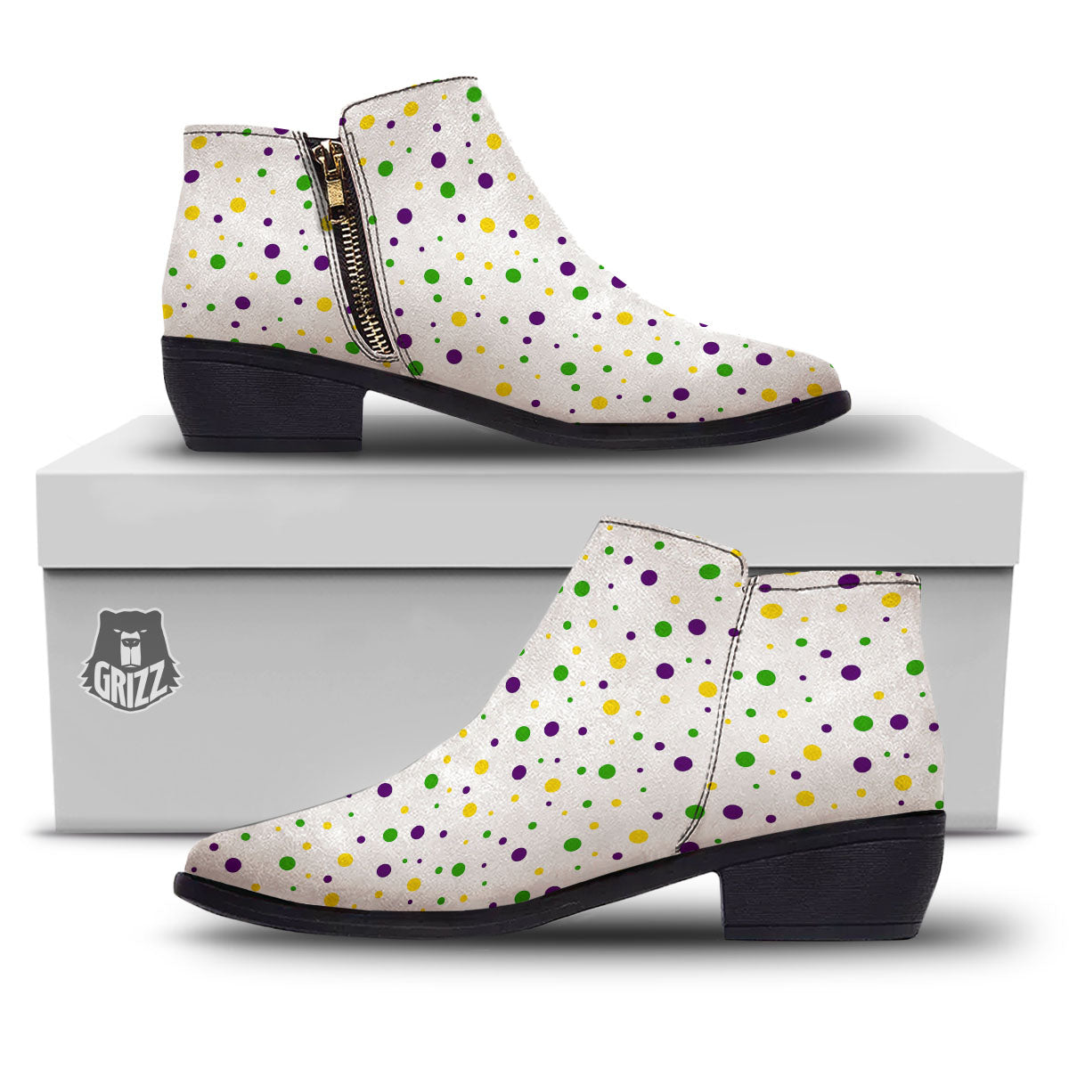 Dot Mardi Gras Print Pattern Ankle Boots-grizzshop