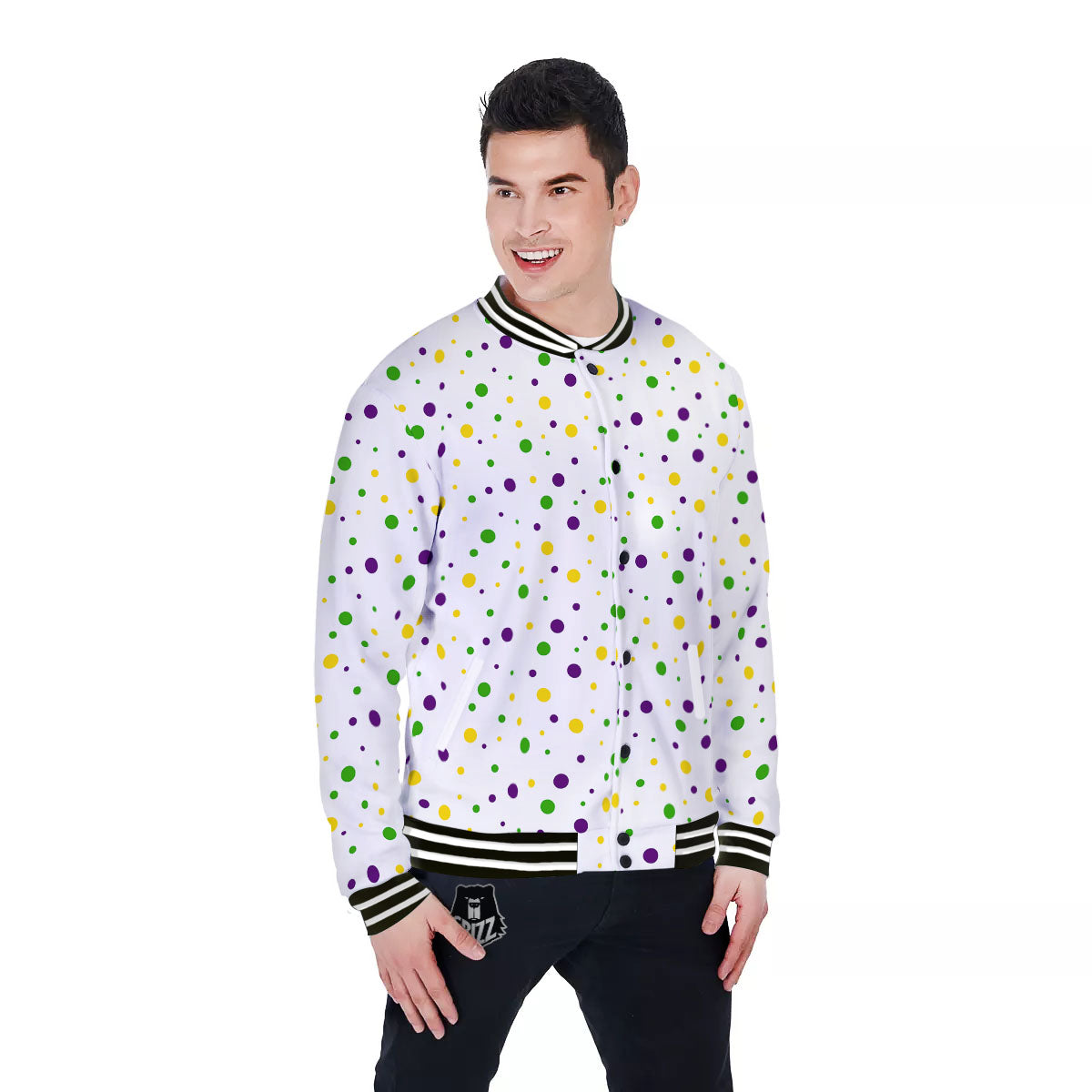 Dot Mardi Gras Print Pattern Baseball Jacket-grizzshop