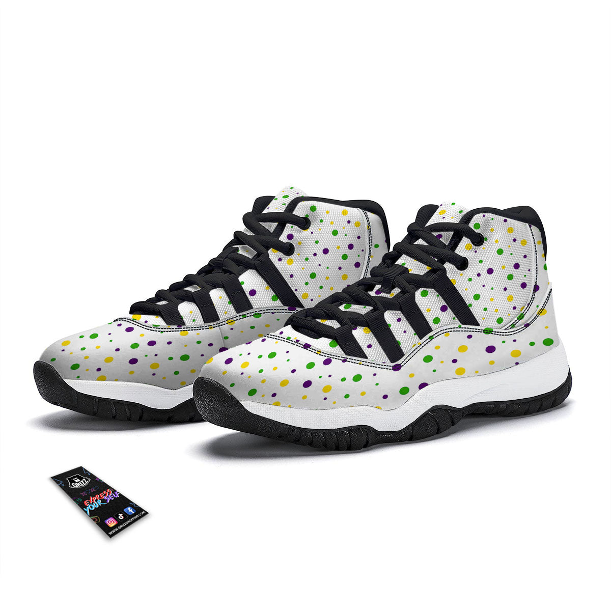 Dot Mardi Gras Print Pattern Black Bball Shoes-grizzshop