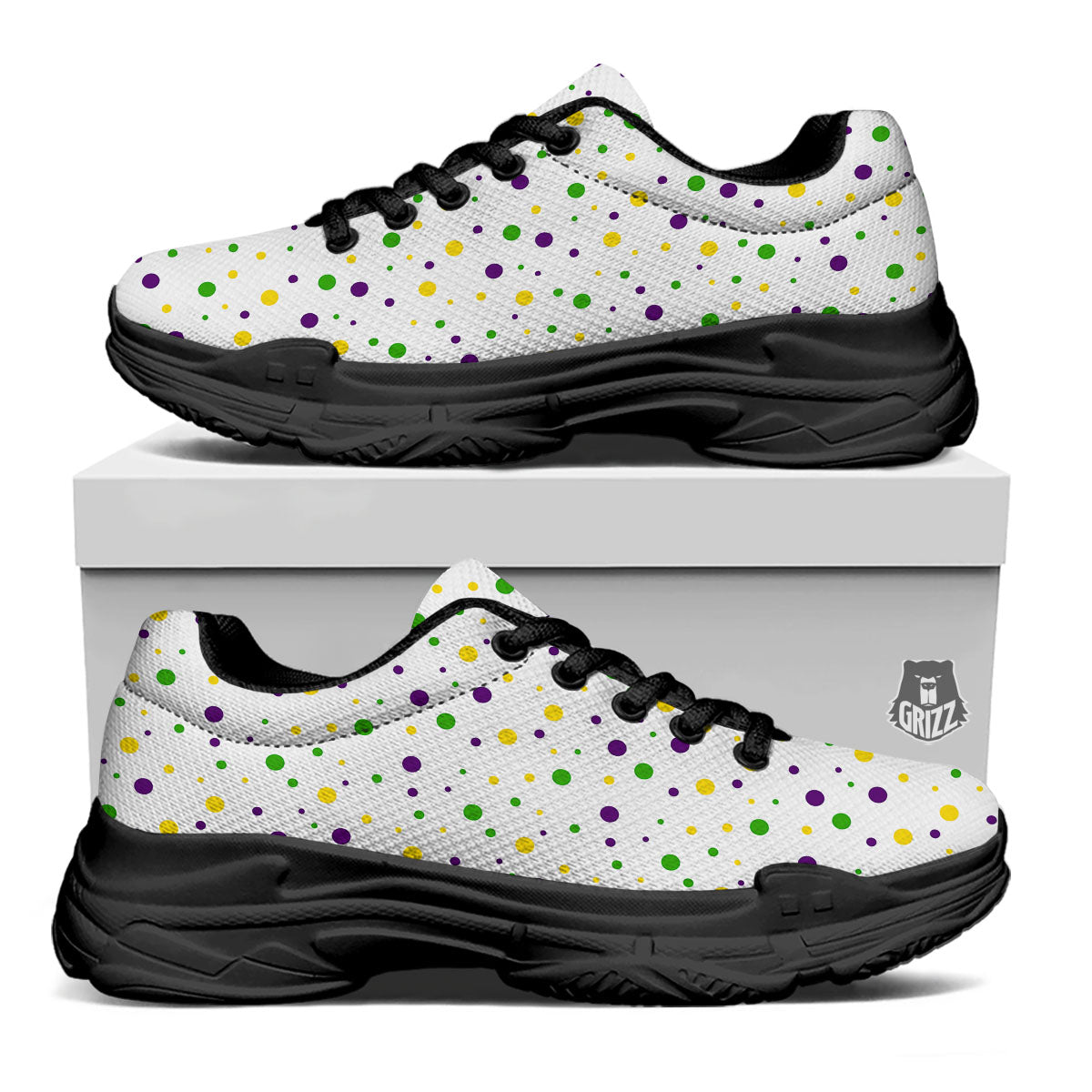 Dot Mardi Gras Print Pattern Black Chunky Shoes-grizzshop