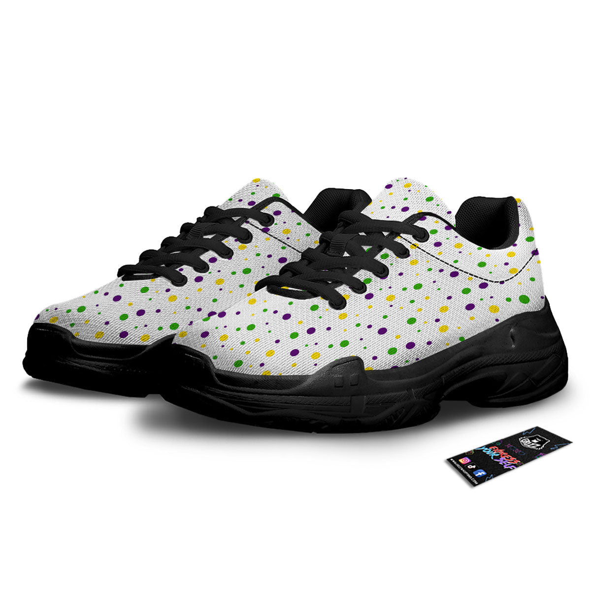 Dot Mardi Gras Print Pattern Black Chunky Shoes-grizzshop