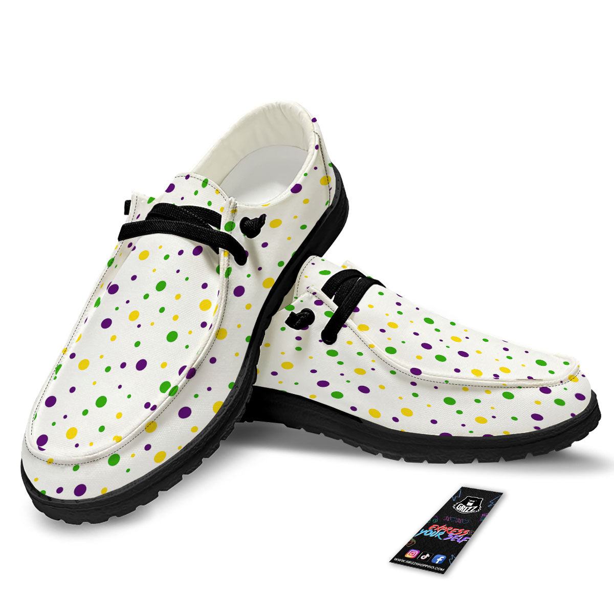 Dot Mardi Gras Print Pattern Black Loafers-grizzshop