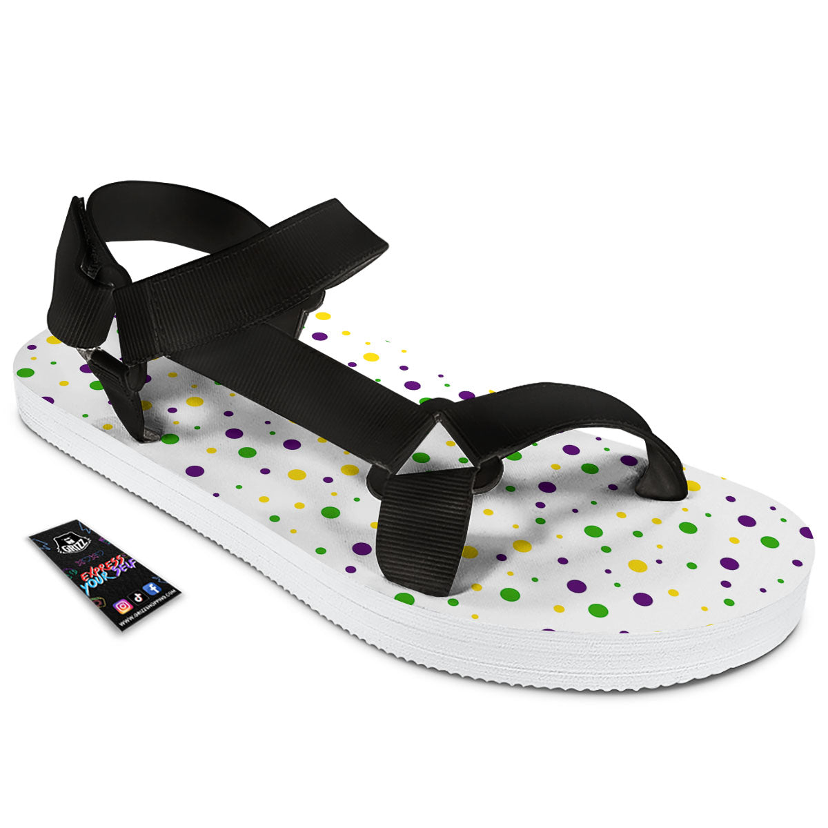 Dot Mardi Gras Print Pattern Black Open Toe Sandals-grizzshop