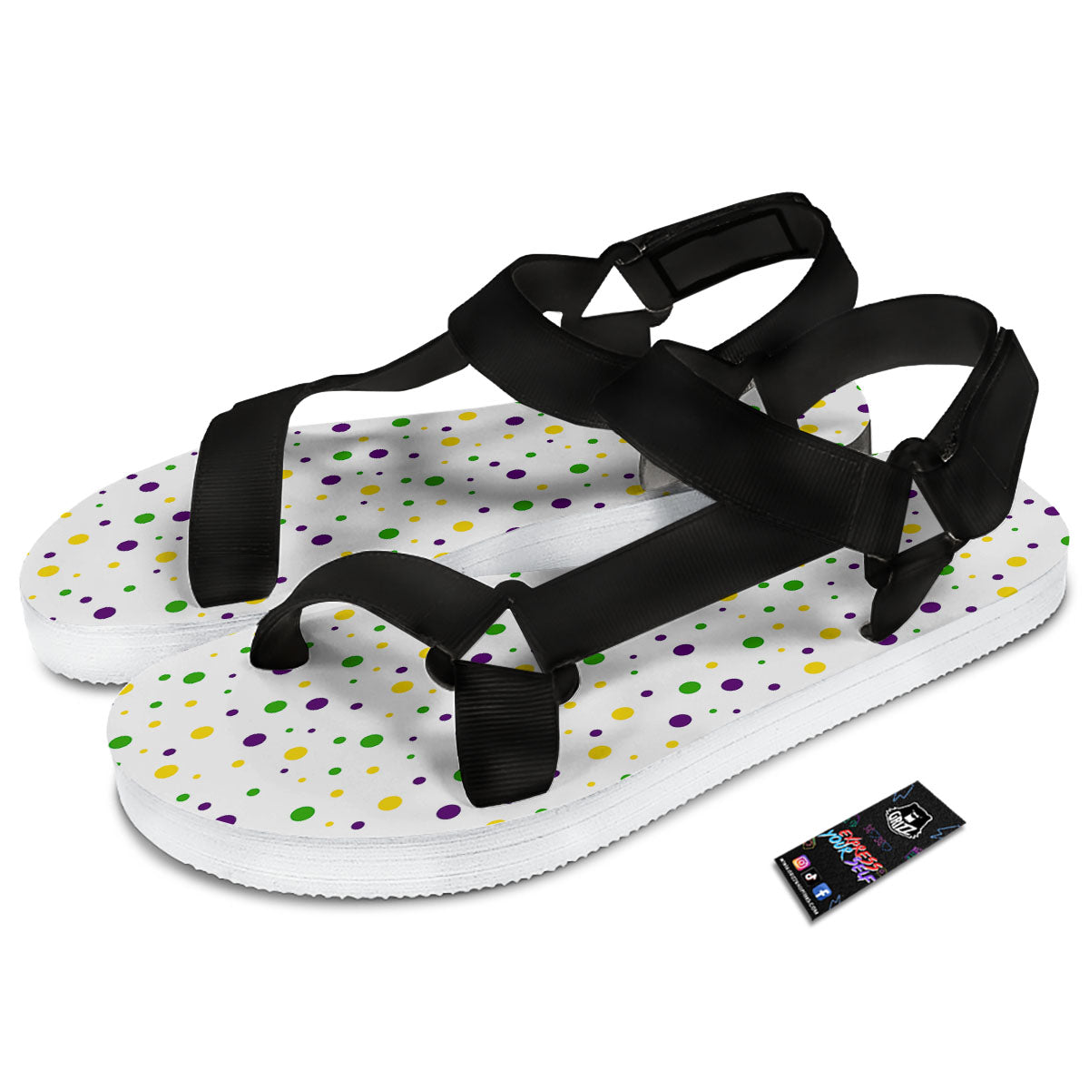 Dot Mardi Gras Print Pattern Black Open Toe Sandals-grizzshop