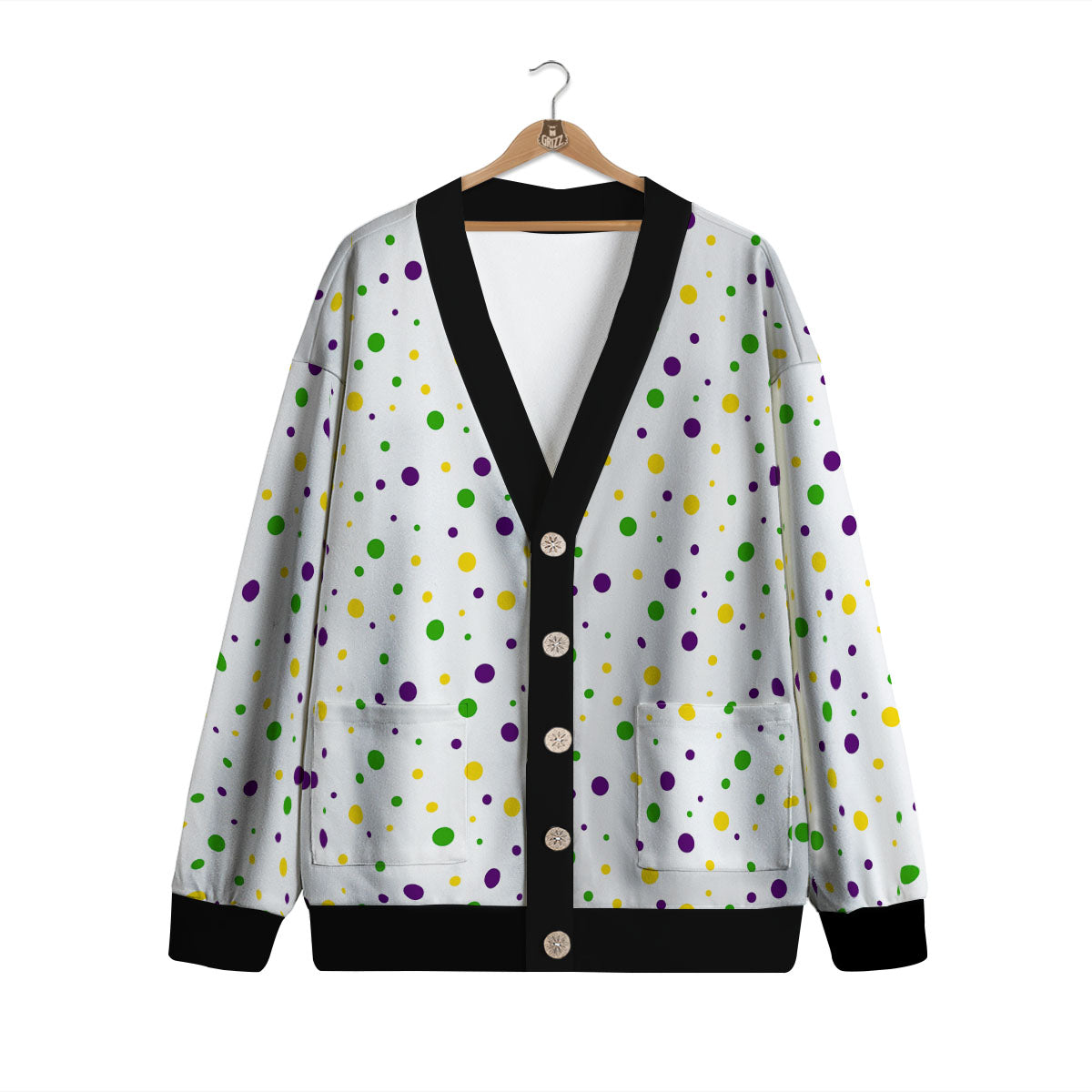 Dot Mardi Gras Print Pattern Cardigan-grizzshop