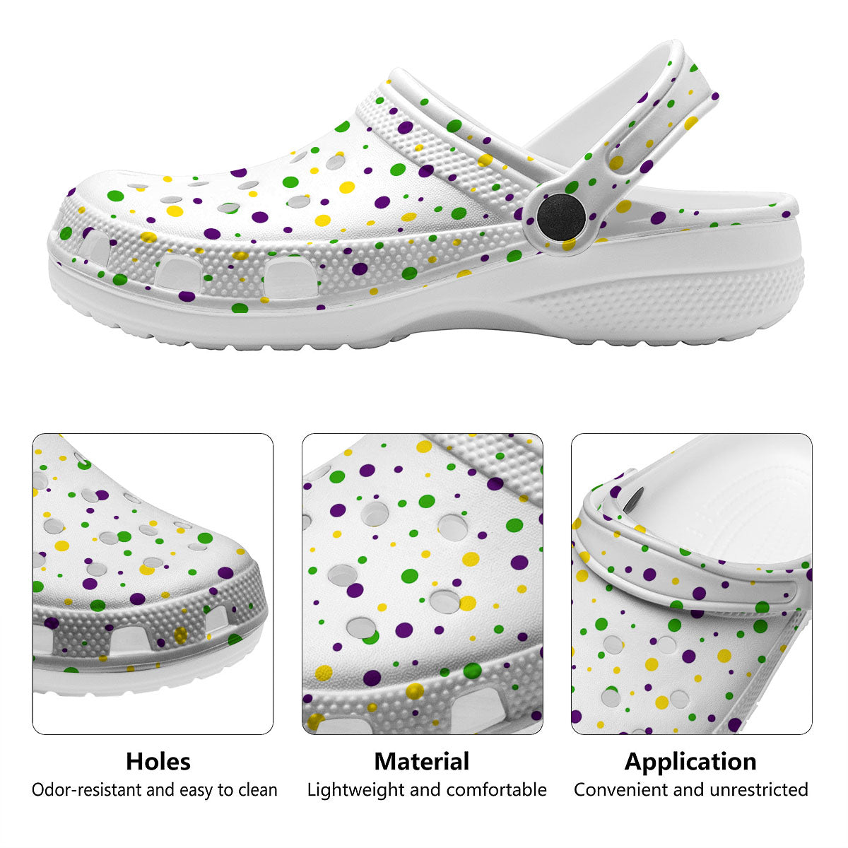 Dot Mardi Gras Print Pattern Clog-grizzshop