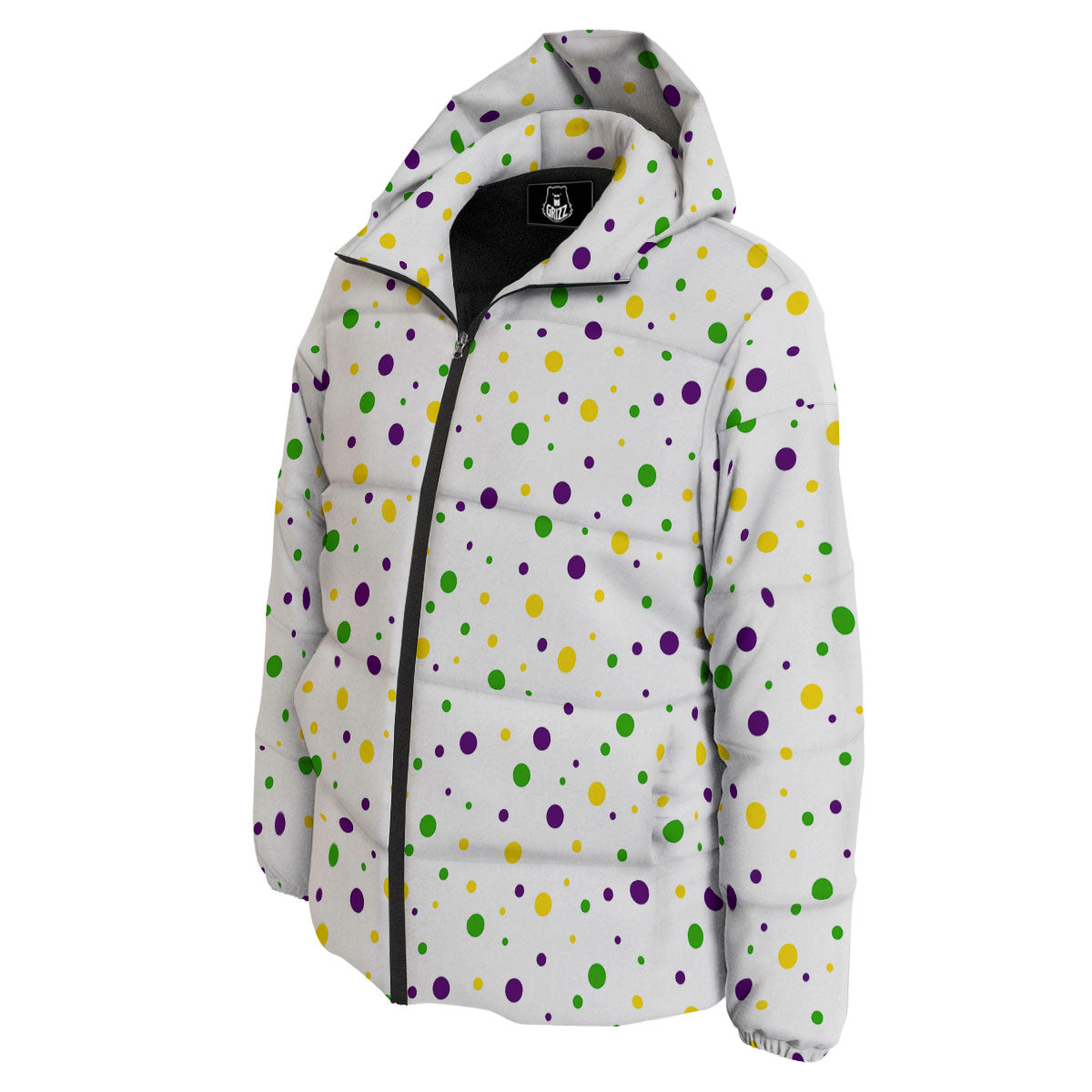 Dot Mardi Gras Print Pattern Down Jacket-grizzshop
