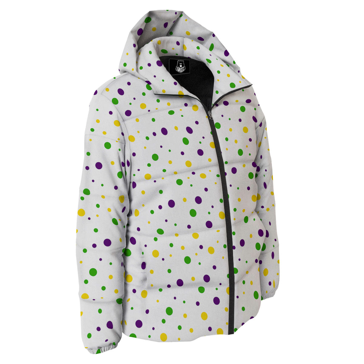 Dot Mardi Gras Print Pattern Down Jacket-grizzshop