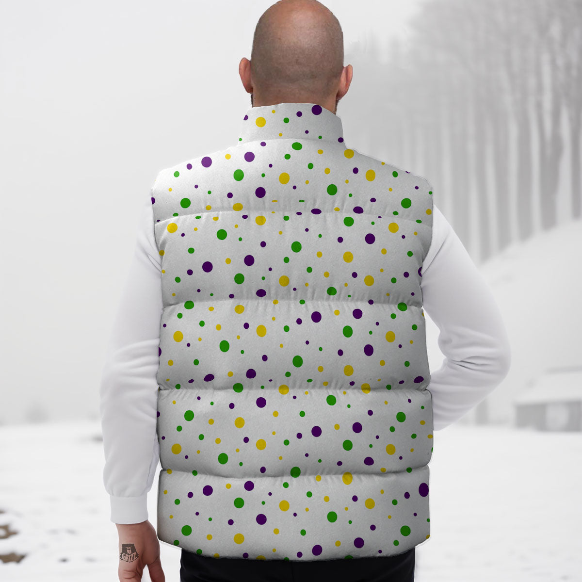 Dot Mardi Gras Print Pattern Down Vest