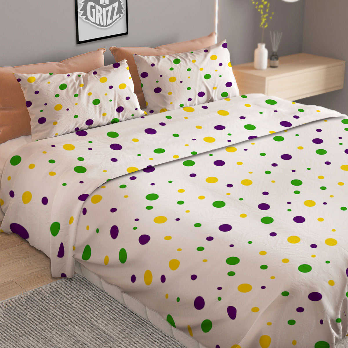Dot Mardi Gras Print Pattern Duvet Cover Bedding Set