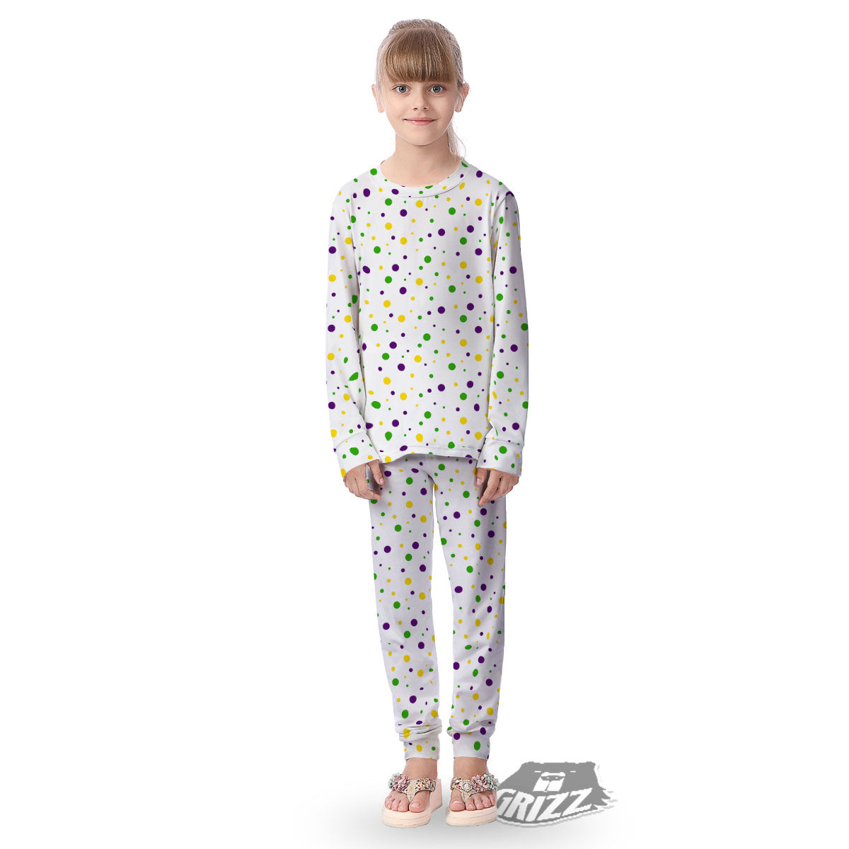 Dot Mardi Gras Print Pattern Kid's Pajamas-grizzshop