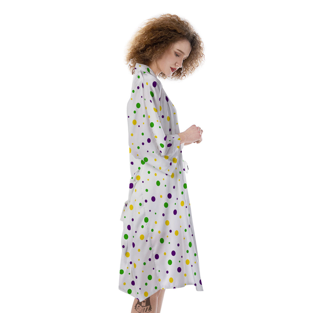 Dot Mardi Gras Print Pattern Kimono-grizzshop
