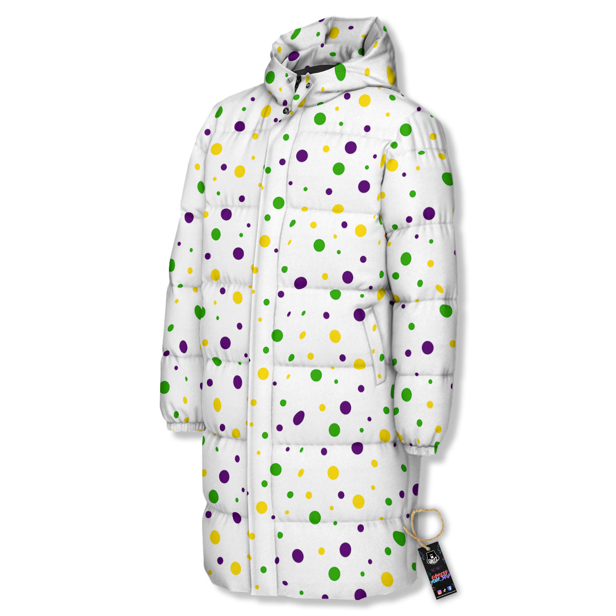 Dot Mardi Gras Print Pattern Long Down Jacket-grizzshop
