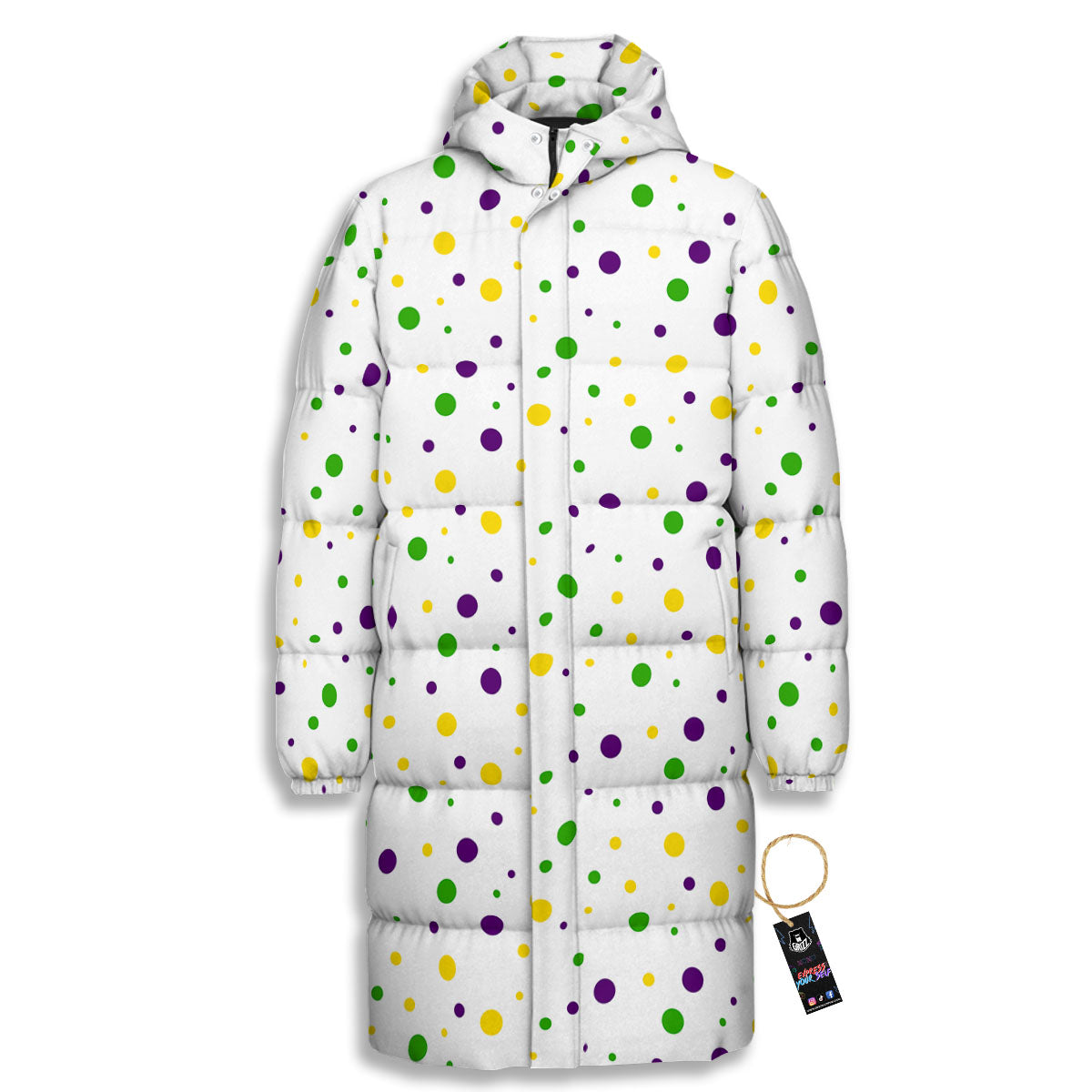 Dot Mardi Gras Print Pattern Long Down Jacket-grizzshop