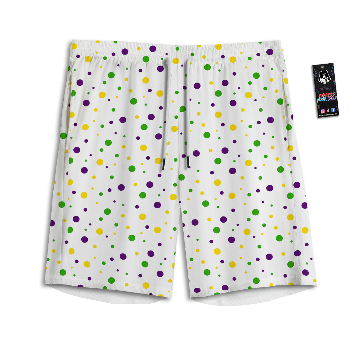 Dot Mardi Gras Print Pattern Men's Athletic Shorts