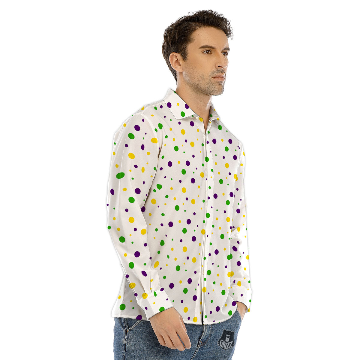 Dot Mardi Gras Print Pattern Men's Dress Shirts-grizzshop