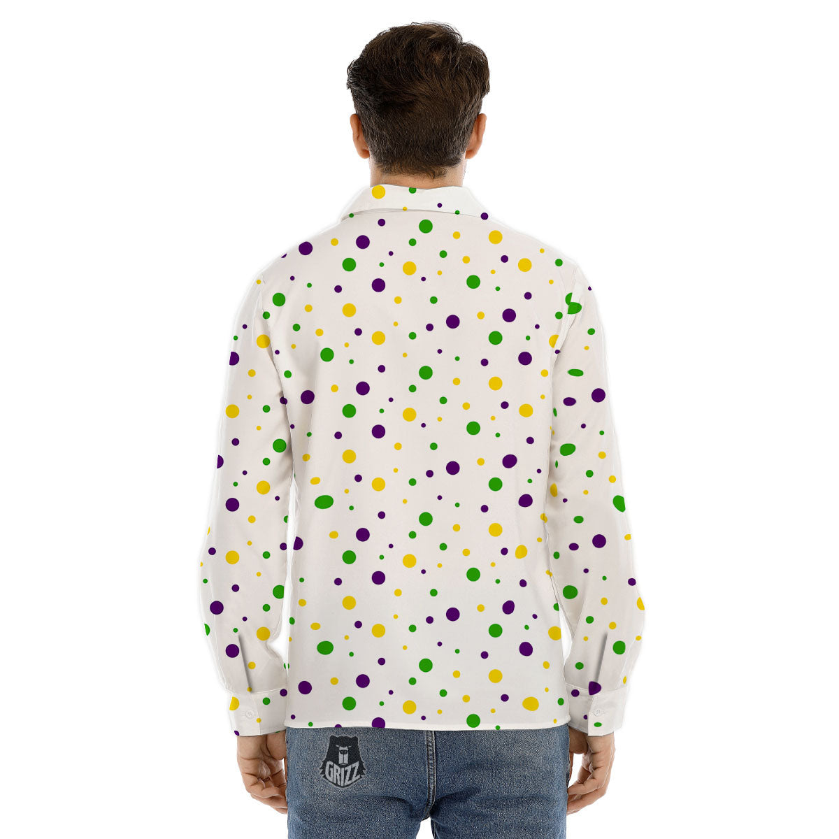 Dot Mardi Gras Print Pattern Men's Dress Shirts-grizzshop