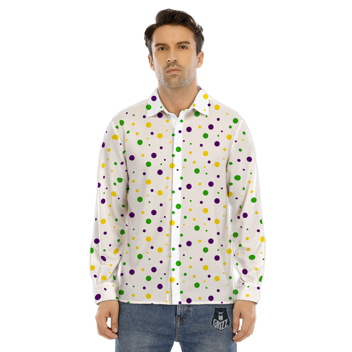 Dot Mardi Gras Print Pattern Men's Dress Shirts-grizzshop