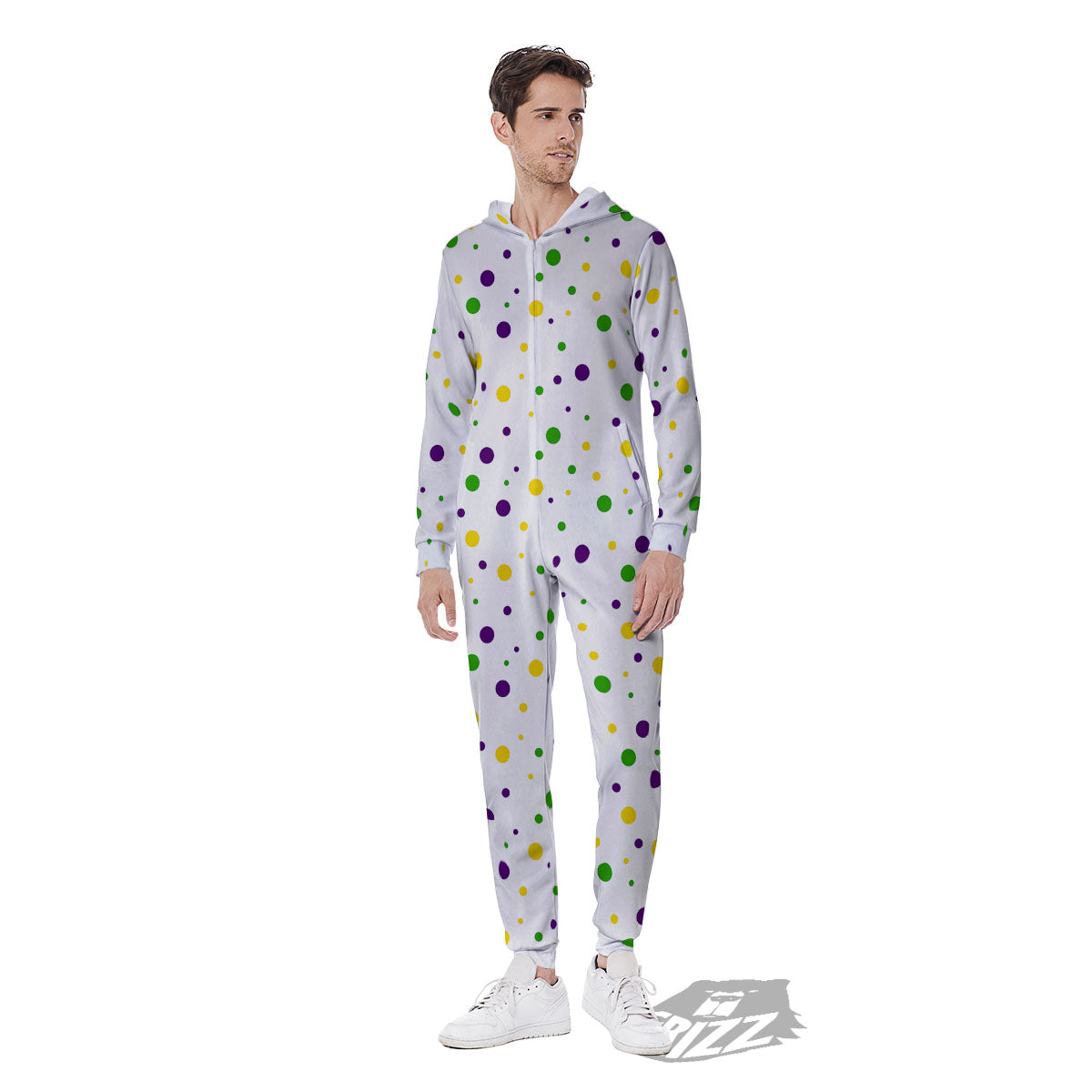 Dot Mardi Gras Print Pattern Men's Jumpsuit-grizzshop