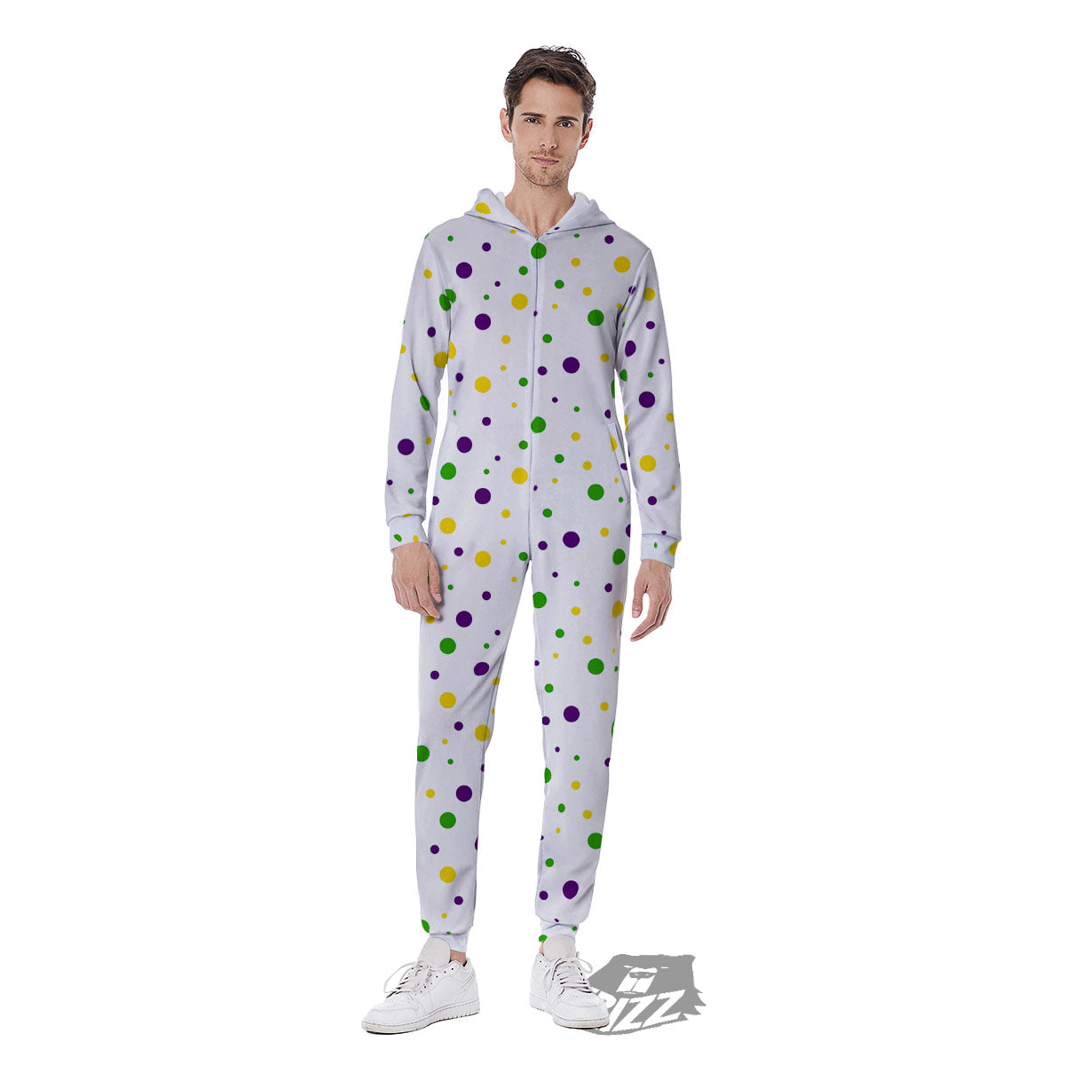 Dot Mardi Gras Print Pattern Men's Jumpsuit-grizzshop