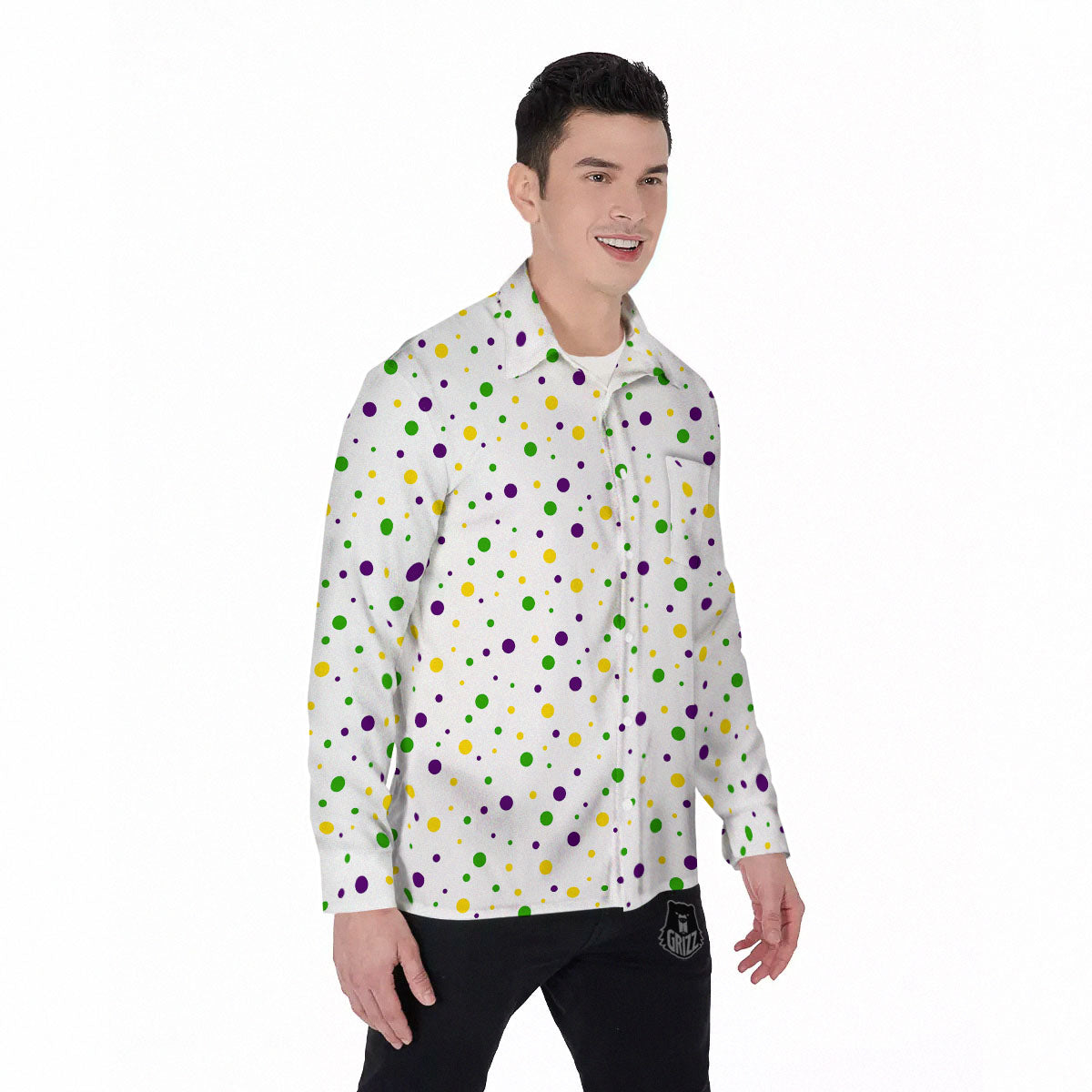 Dot Mardi Gras Print Pattern Men's Long Sleeve Shirts-grizzshop