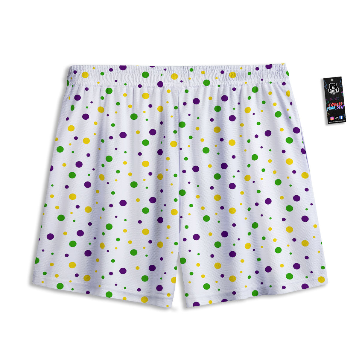Dot Mardi Gras Print Pattern Mesh Shorts