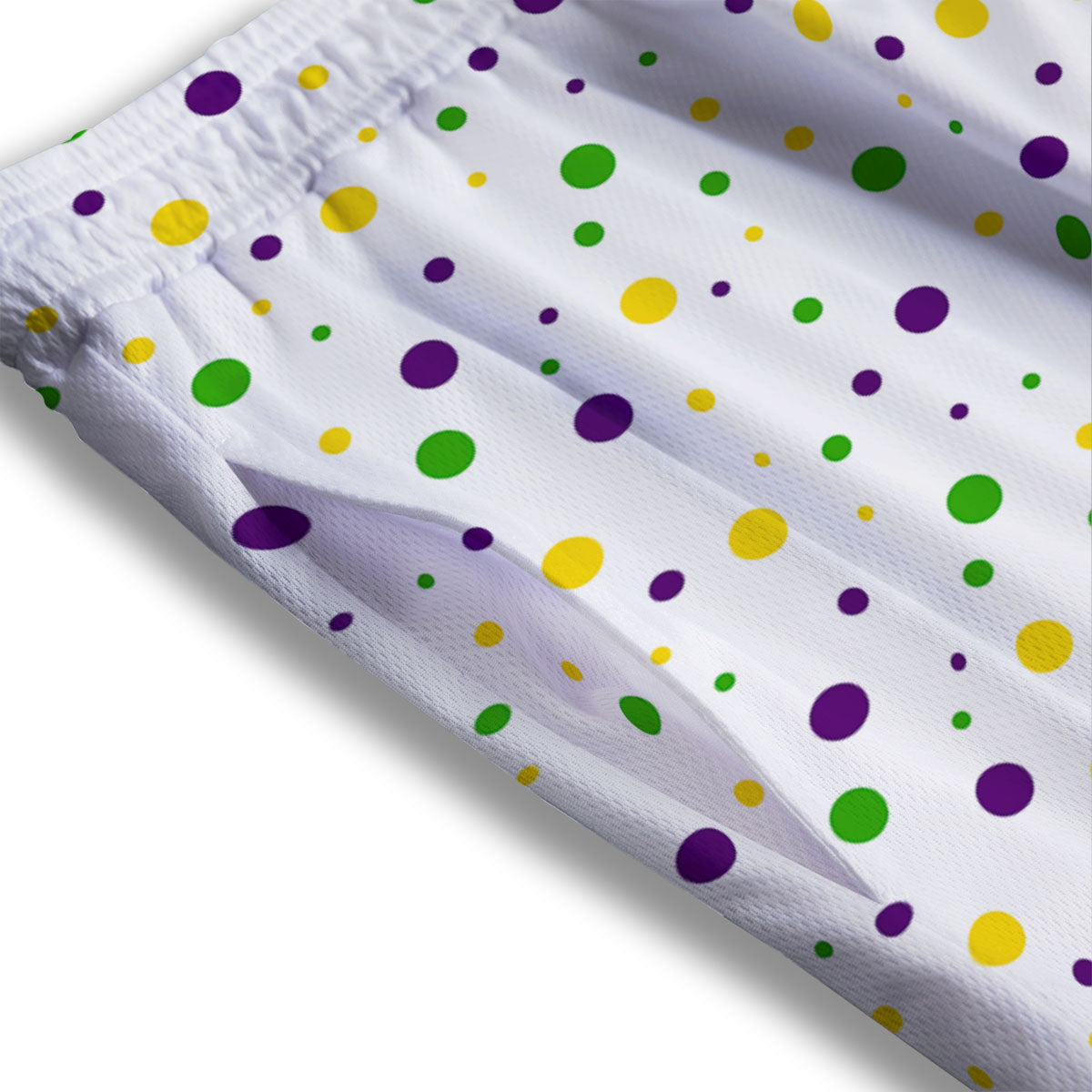 Dot Mardi Gras Print Pattern Mesh Shorts