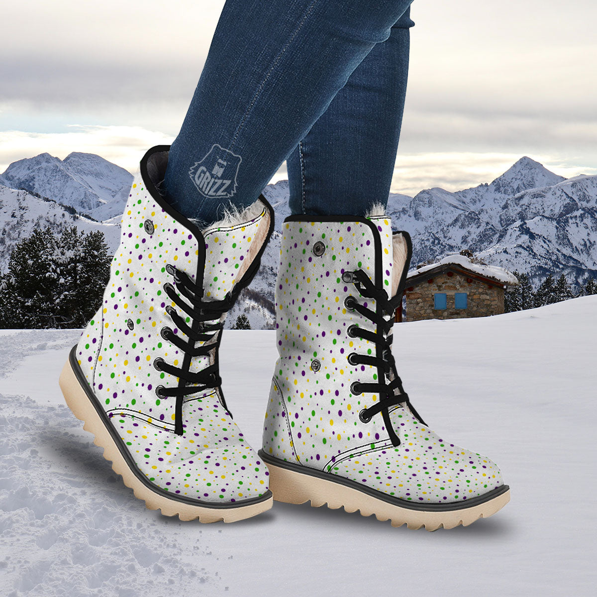 Dot Mardi Gras Print Pattern Snow Boots-grizzshop