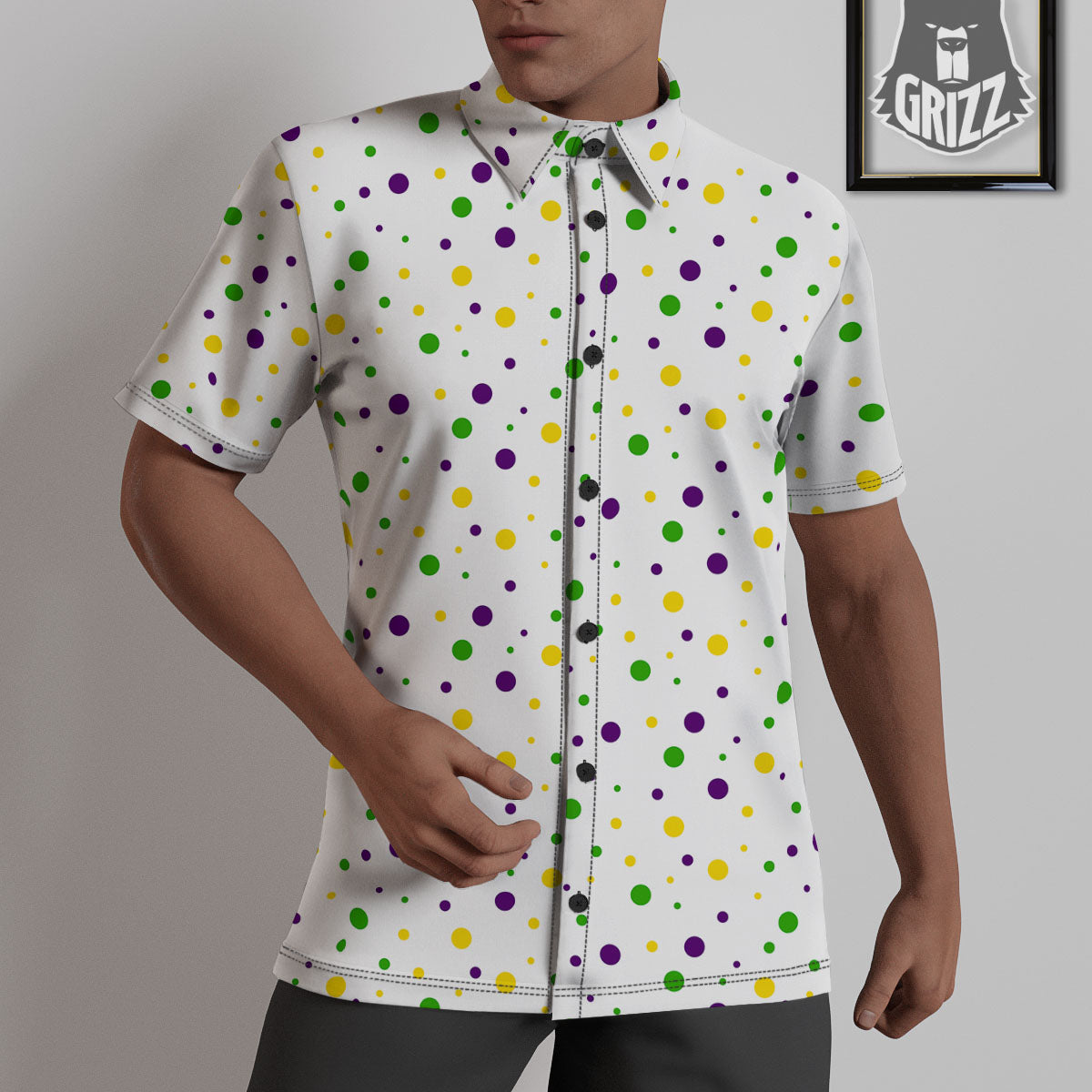 Dot Mardi Gras Print Pattern Untucked Shirts-grizzshop