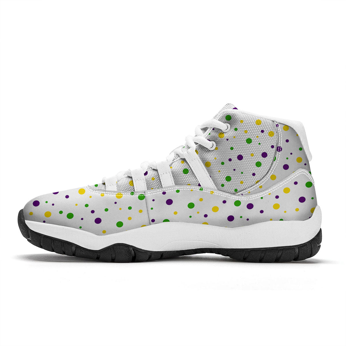 Dot Mardi Gras Print Pattern White Bball Shoes-grizzshop