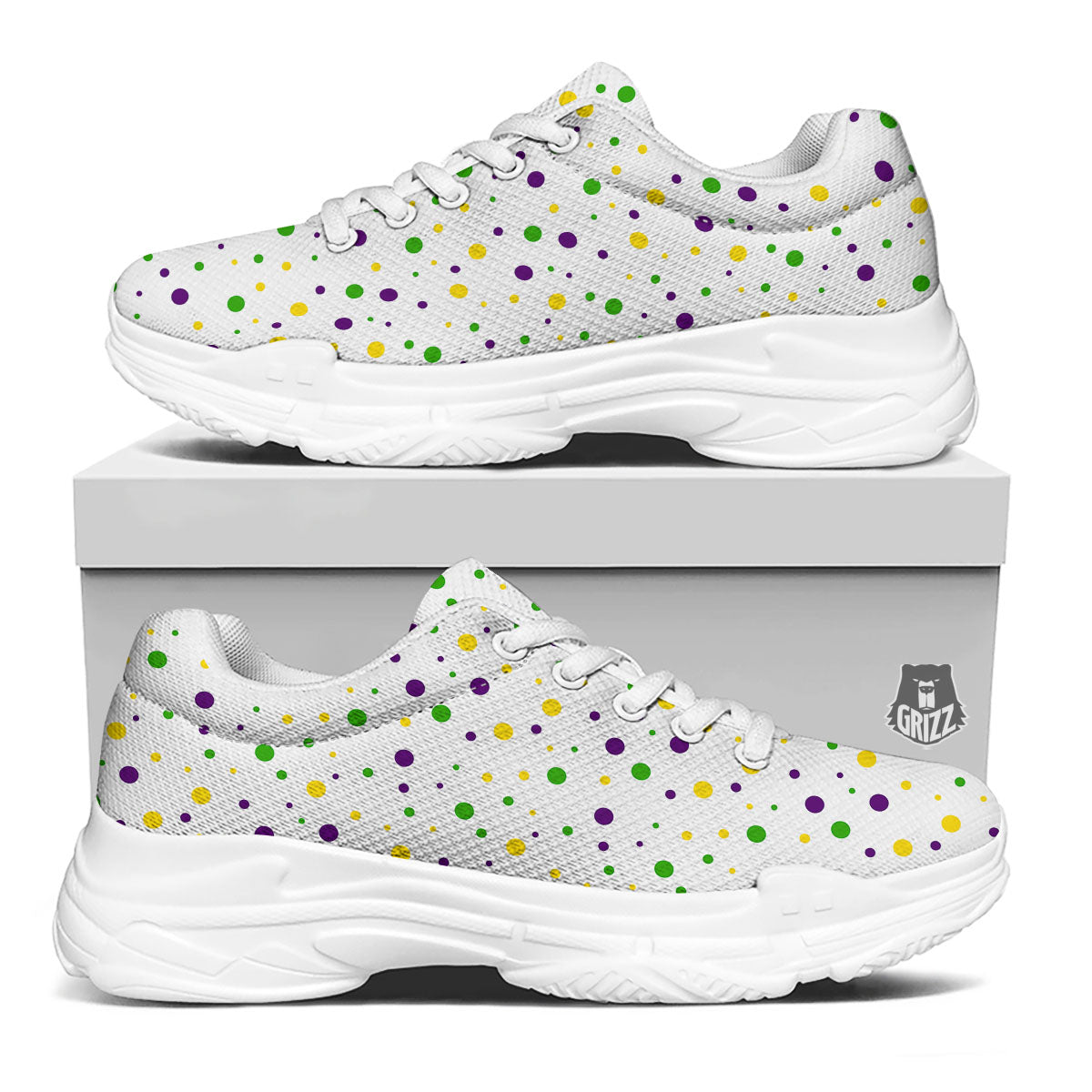 Dot Mardi Gras Print Pattern White Chunky Shoes-grizzshop