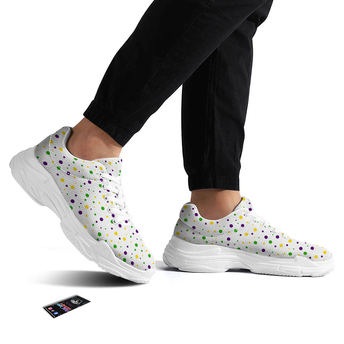 Dot Mardi Gras Print Pattern White Chunky Shoes-grizzshop