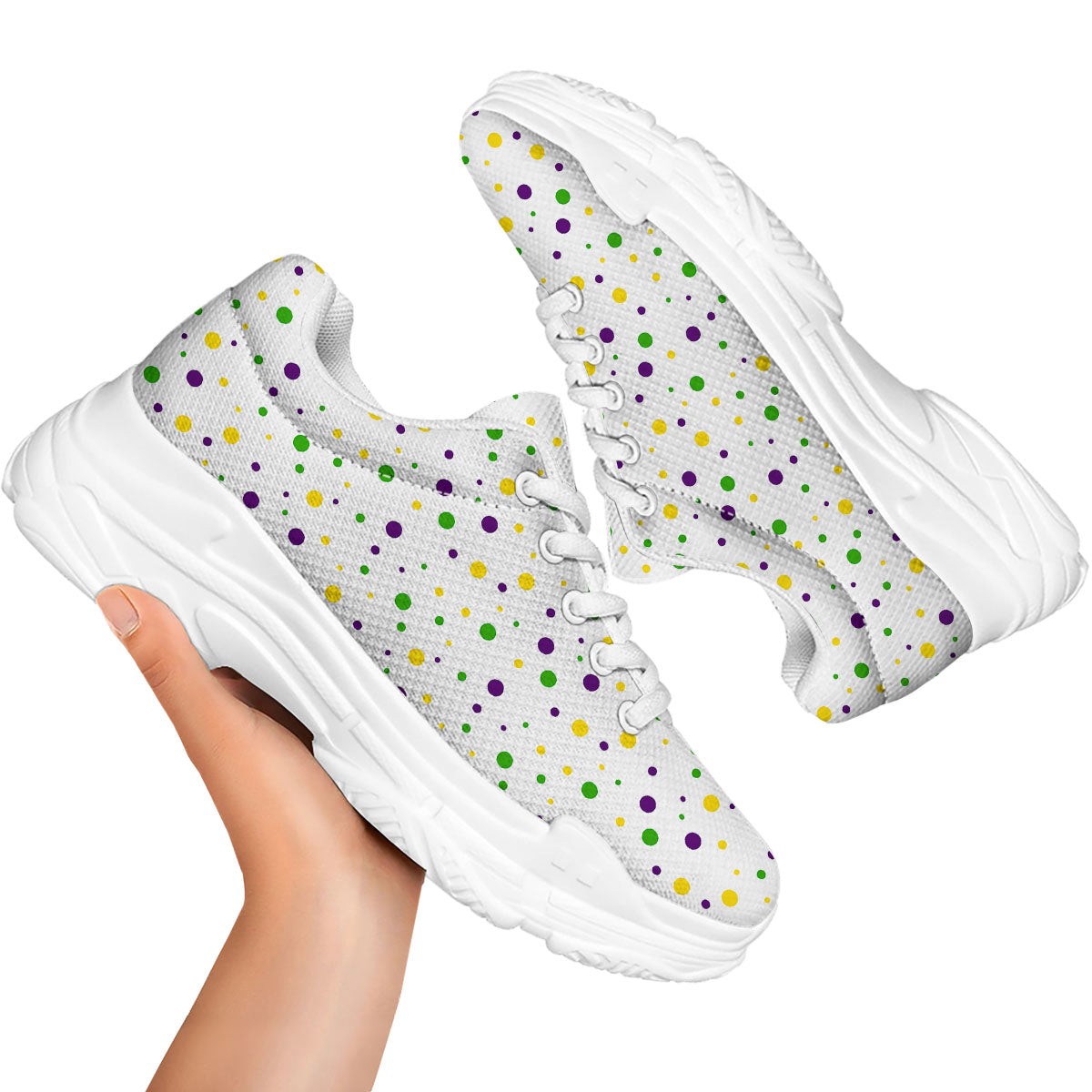 Dot Mardi Gras Print Pattern White Chunky Shoes-grizzshop