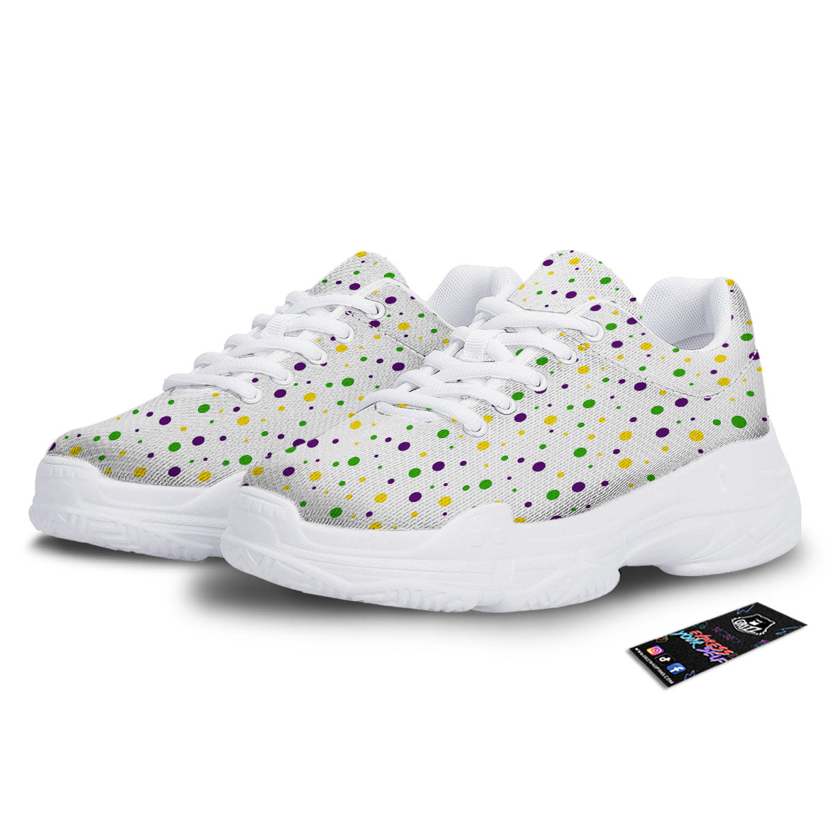 Dot Mardi Gras Print Pattern White Chunky Shoes-grizzshop