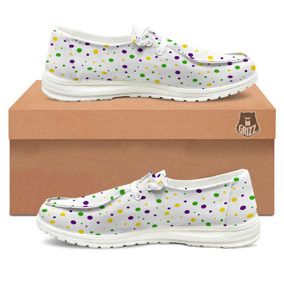 Dot Mardi Gras Print Pattern White Loafers-grizzshop