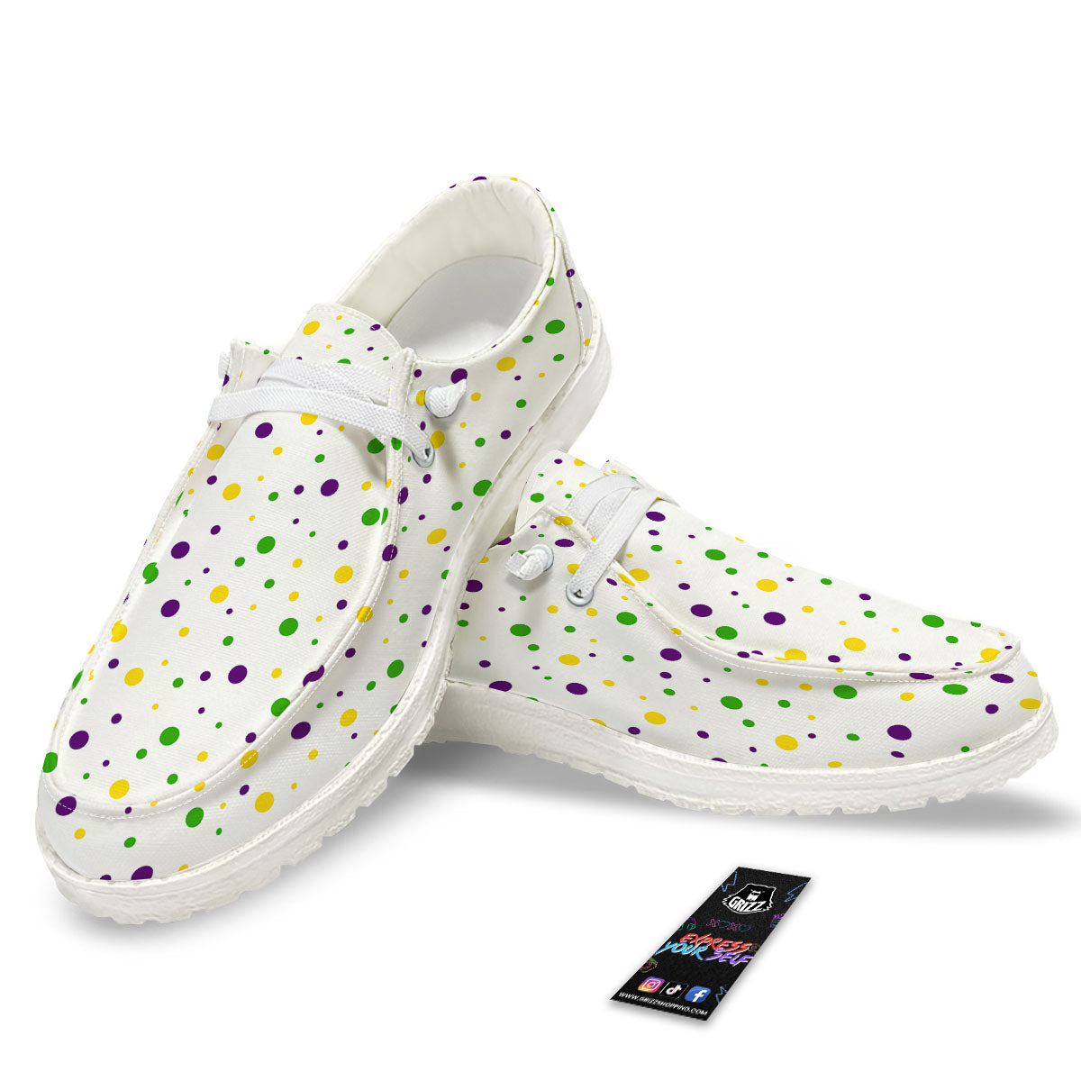 Dot Mardi Gras Print Pattern White Loafers-grizzshop