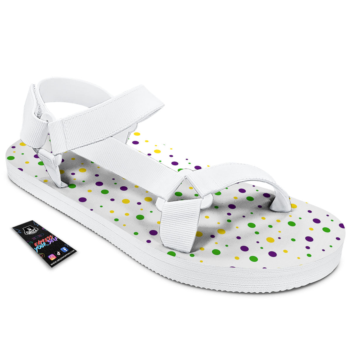 Dot Mardi Gras Print Pattern White Open Toe Sandals-grizzshop