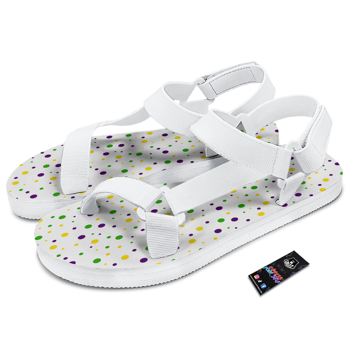 Dot Mardi Gras Print Pattern White Open Toe Sandals-grizzshop